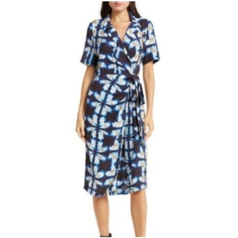 Munthe Apusta Tie Dye Wrap Shirtdress In Blue Size 14 Us/44 Eu